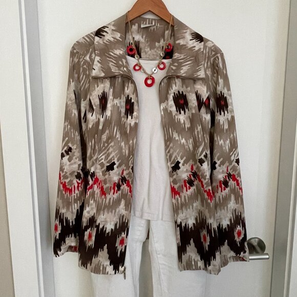 Ikat Zip Front Long Sleeve Anorak Jacket Chico's Zenergy XL - Picture 4 of 5